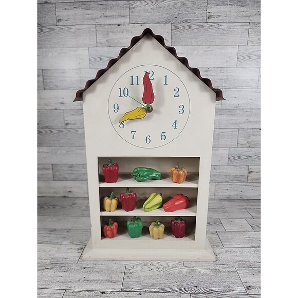 Vintage Kitchen Pepper Shelf Clock 16" Barn Farmhouse Decor Wall Or Countertop - Picture 1 of 11